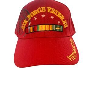 Air Force Vietnam Veteran Embroidered Baseball Cap Hat RED Adjustable Strap